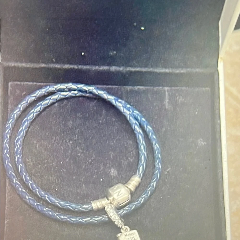 Pandora Blue Leather Bracelet with Silver Charm - Picture 7 of 13